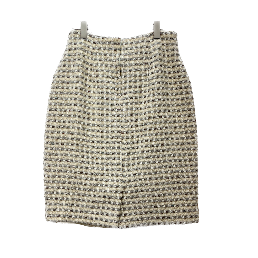 Vintage Women's Coincidence Knitted Checkered Pencil Skirt Beige Size 12 80s