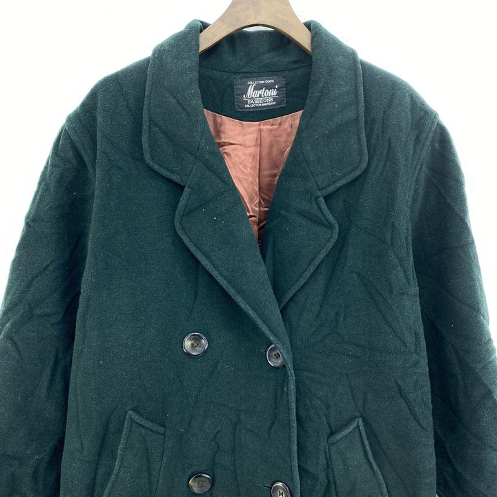 Vintage Wool Long Coat Green Long Jacket Double Breast Button Trench Coat