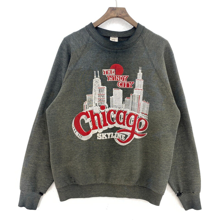 Vintage Chicago The Windy City Skyline Sweatshirt Size M Gray Women's