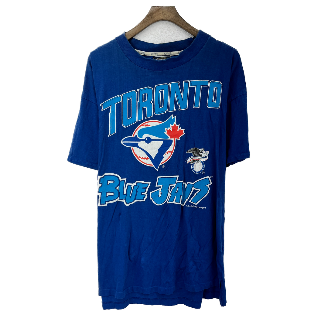Vintage 1992 Toronto Blue Jays American League MLB Baseball Blue T-shirt Size L