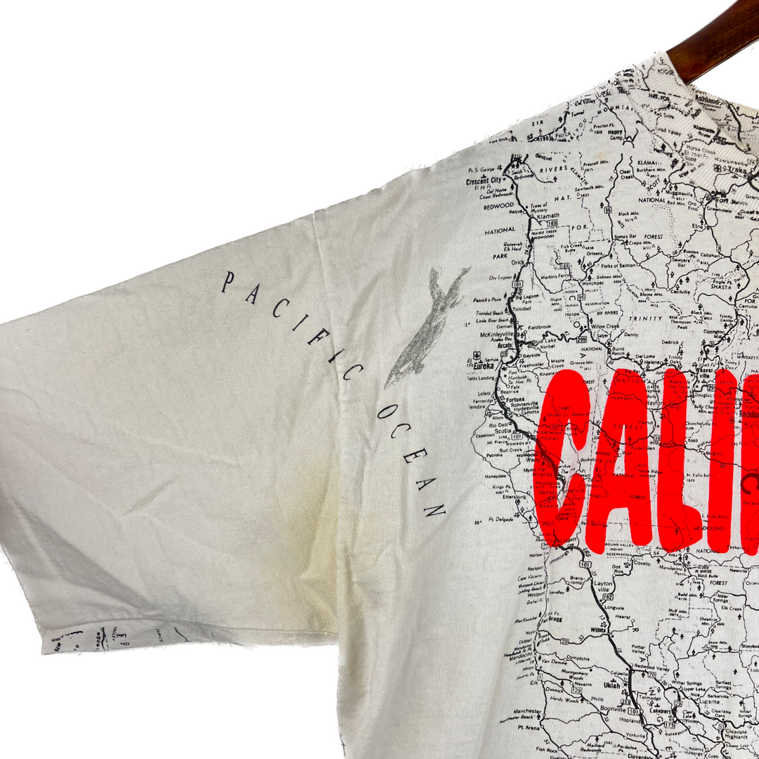 Vintage California Map All Over Print White T-shirt Size XL Single Stitch