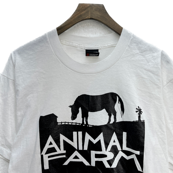 Vintage Animal Farm Art Graphic Print White T-shirt Size XL