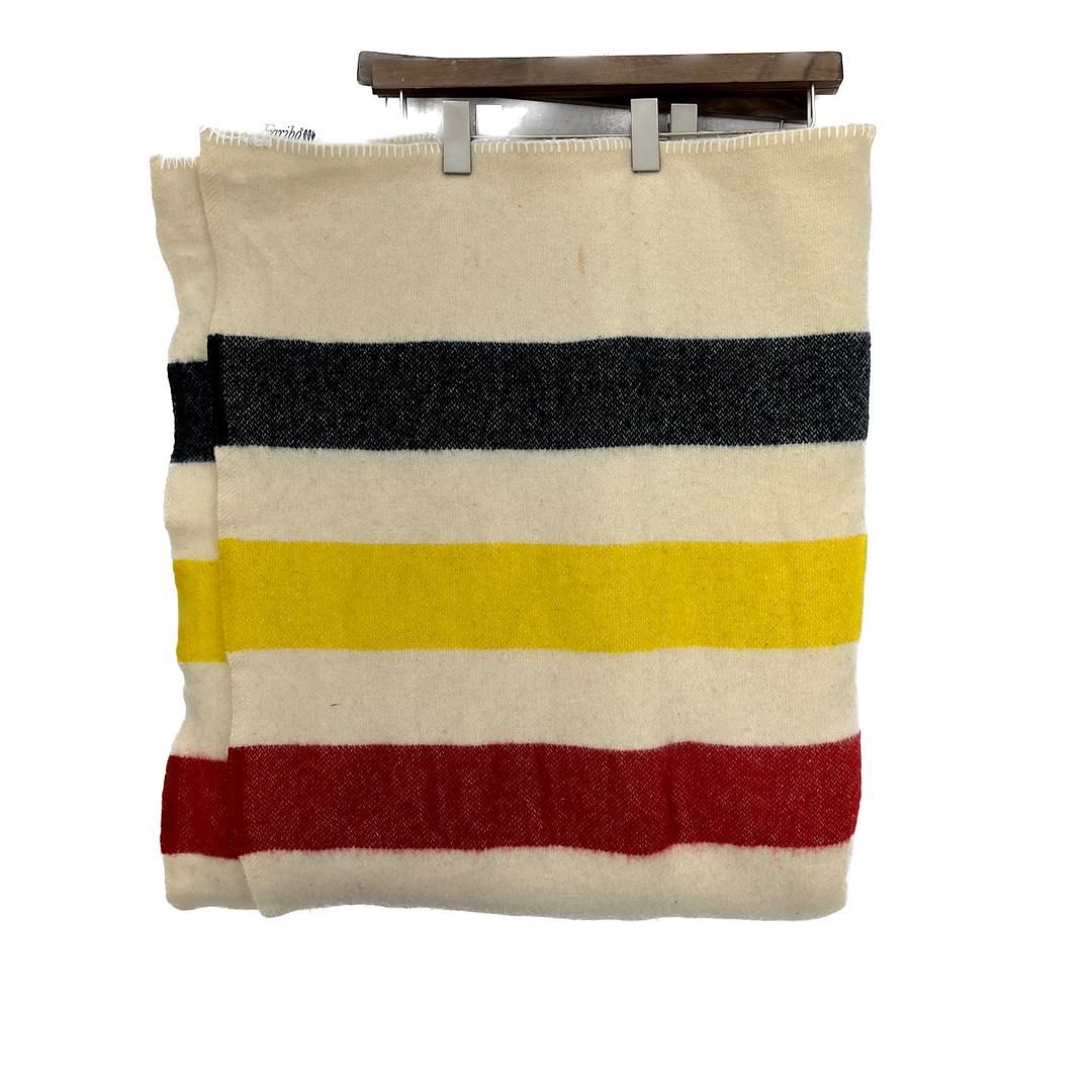 Vintage Hudson Bay Wool Point 3 Stripe Blanket 80'' X 94''