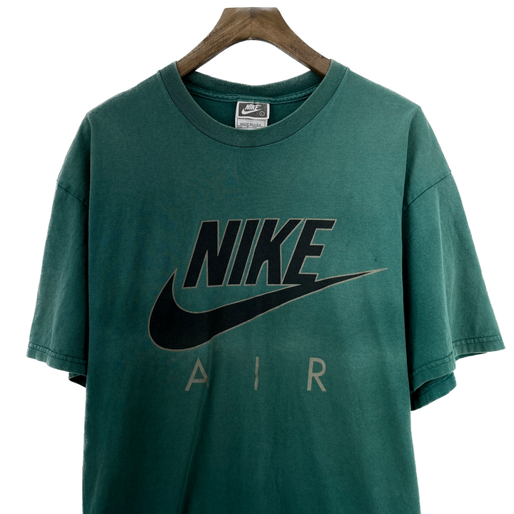 Vintage Nike Air Green T-shirt Big Swoosh Spell Out Black Tag Size L Made in USA