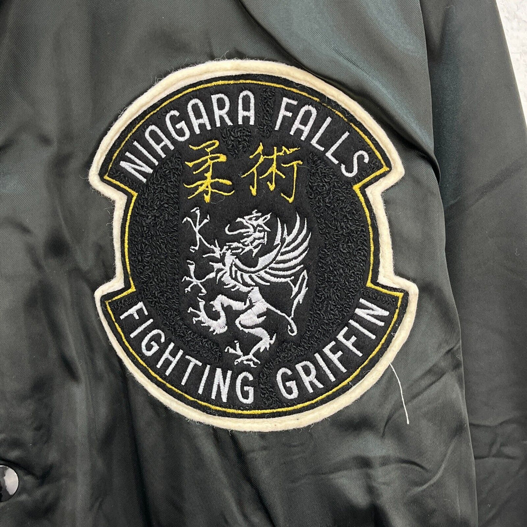 Vintage Niagara Falls Fighting Griffin Black Bomber Satin Jacket Size M
