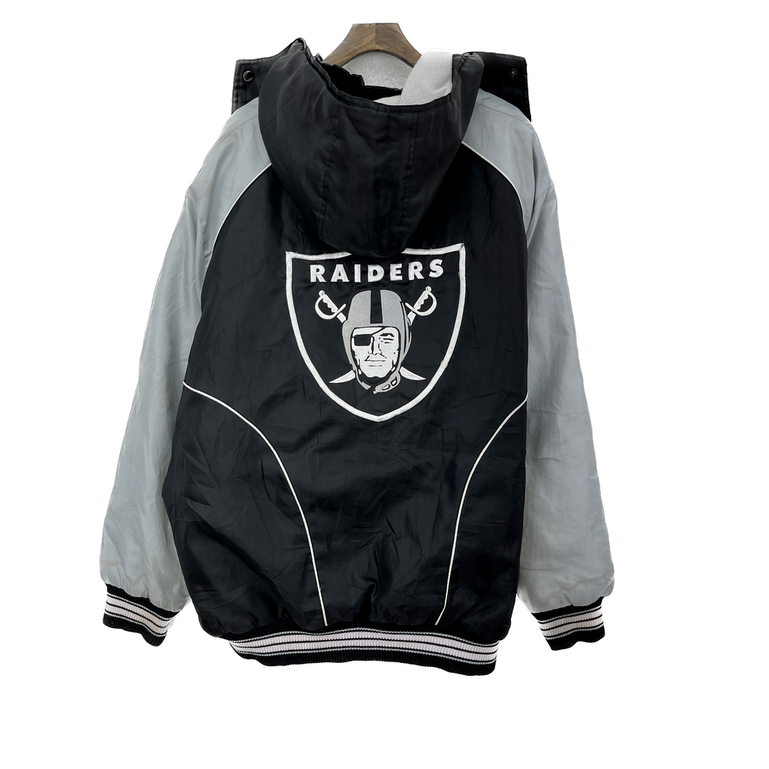 Vintage LA Oakland Raiders NFL Full Zip Black Insulated Hooded Jacket Size 2XL