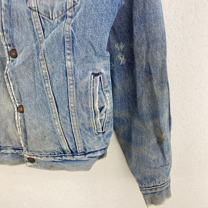Vintage Sherpa Denim Jacket Size M Blue Medium Wash Button Up