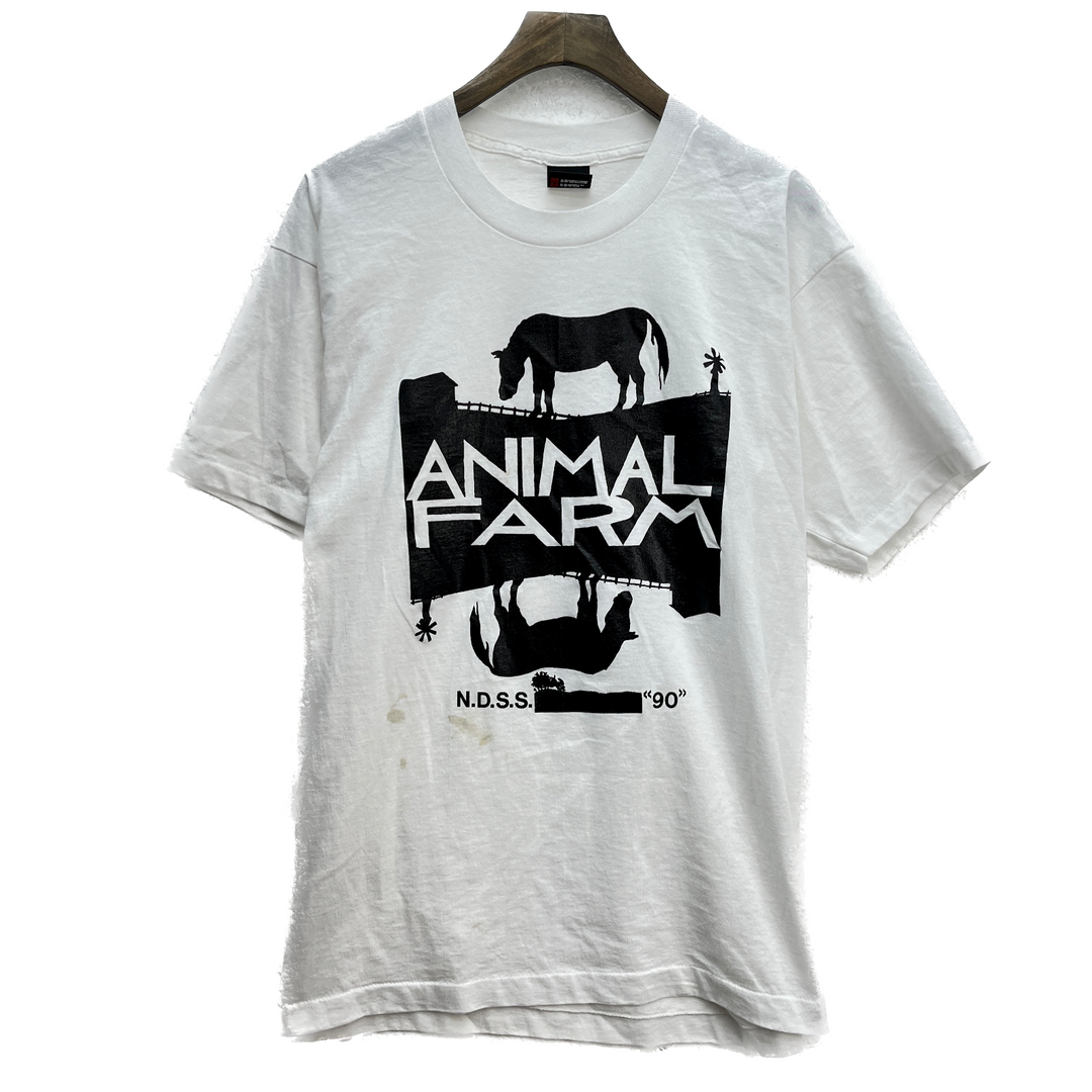 Vintage Animal Farm Art Graphic Print White T-shirt Size XL