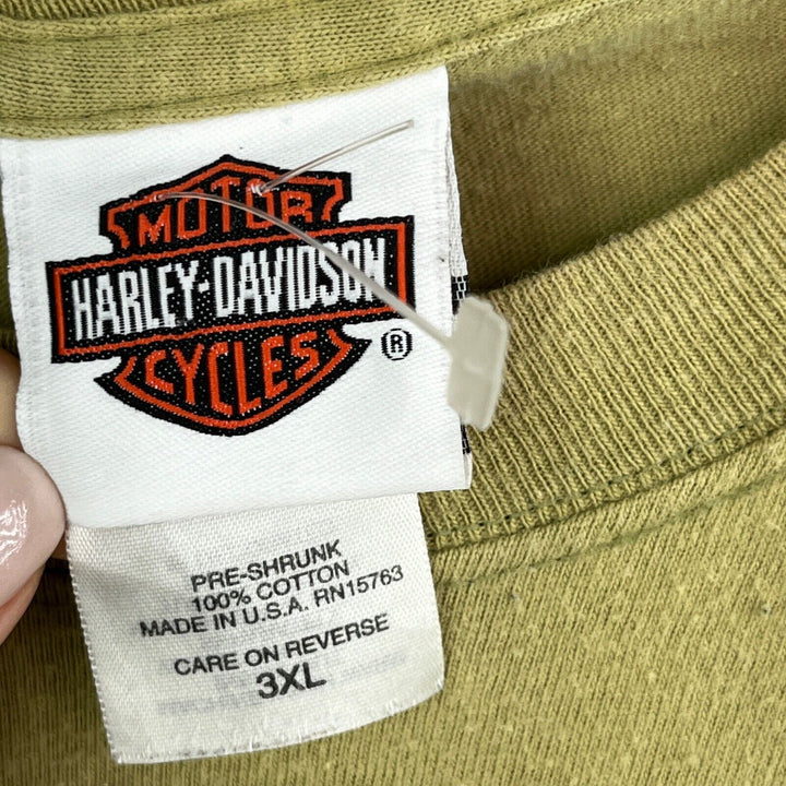 Vintage Starved Roack Harley Davidson Olive Green 3XL T-shirt Made in USA