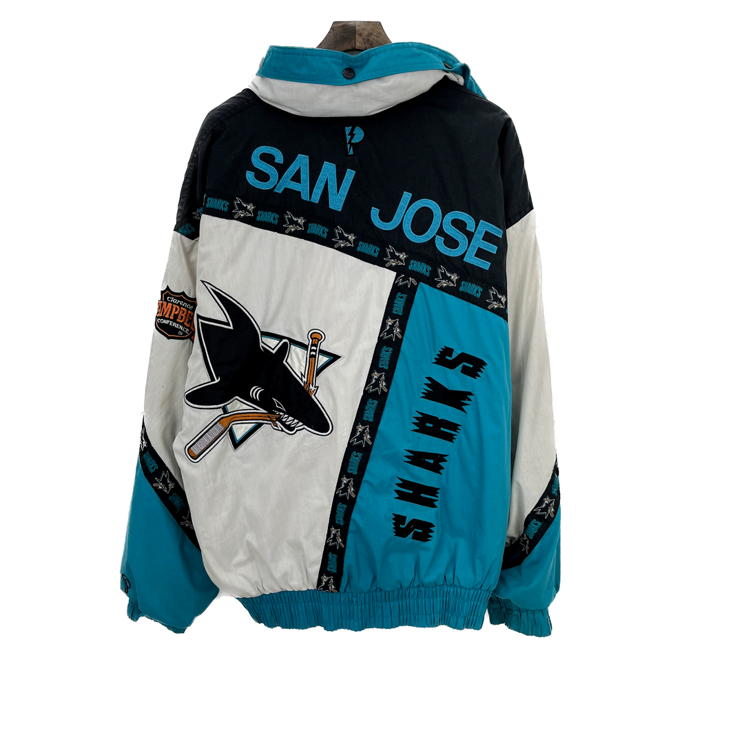 Vintage San Jose Sharks NHL Full Zip Insulated Black Jacket Size 2XL