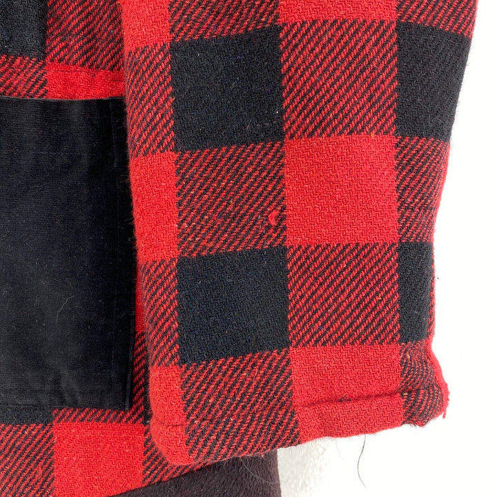 Vintage Wool Red Black Checked Gingham Button Up Insulated Shirt Jacket Size XL