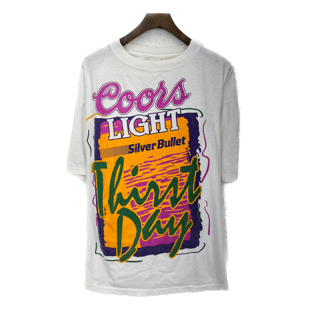 Vintage Coors Light Thirsty Day Silver Bullet White T-shirt Size L