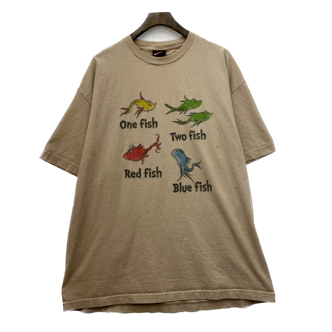 Vintage Dr. Seuss One Fish Two Fish Red Fish Beige T-shirt Size XL