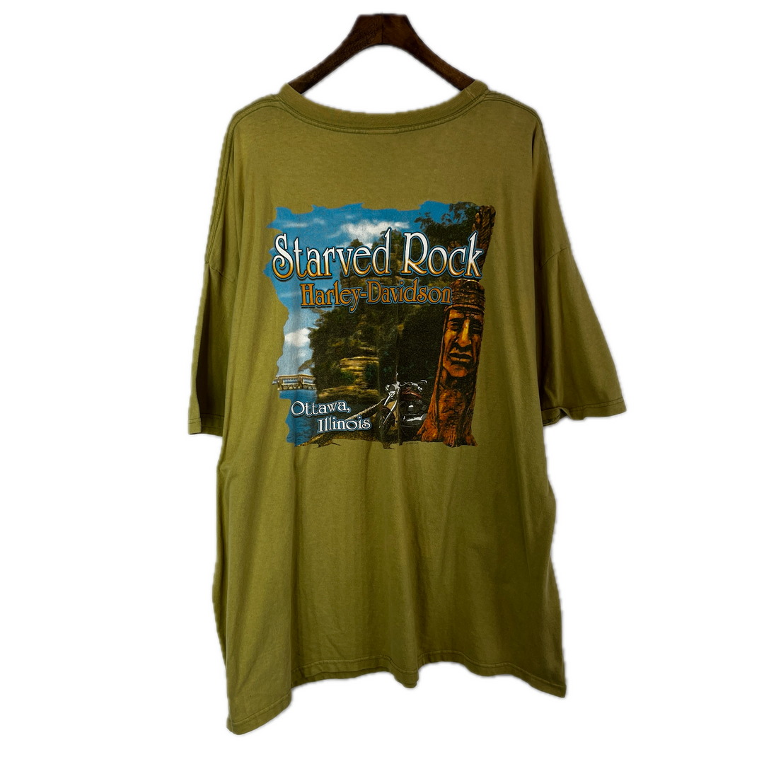 Vintage Starved Roack Harley Davidson Olive Green 3XL T-shirt Made in USA