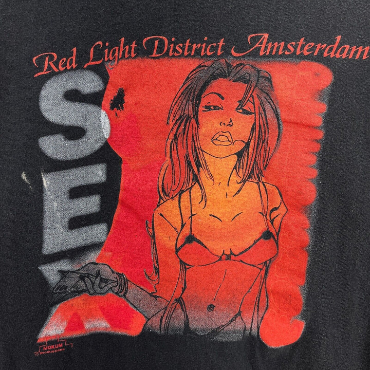Vintage Red Light District Black T-shirt Size M Tee