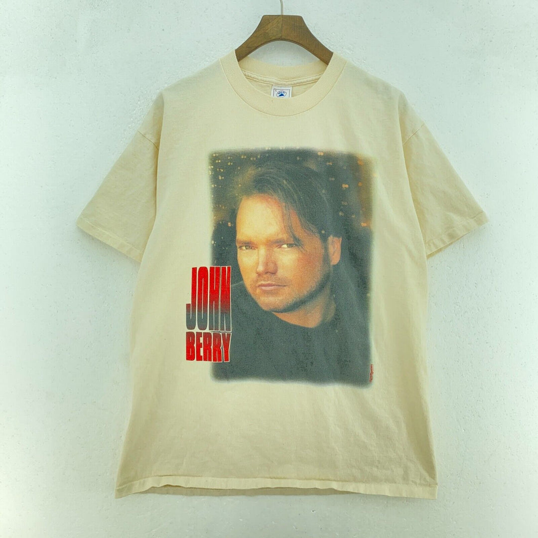 Vintage John Berry Standing On The Edge Tour Ivory T-shirt Size L Single Stitch