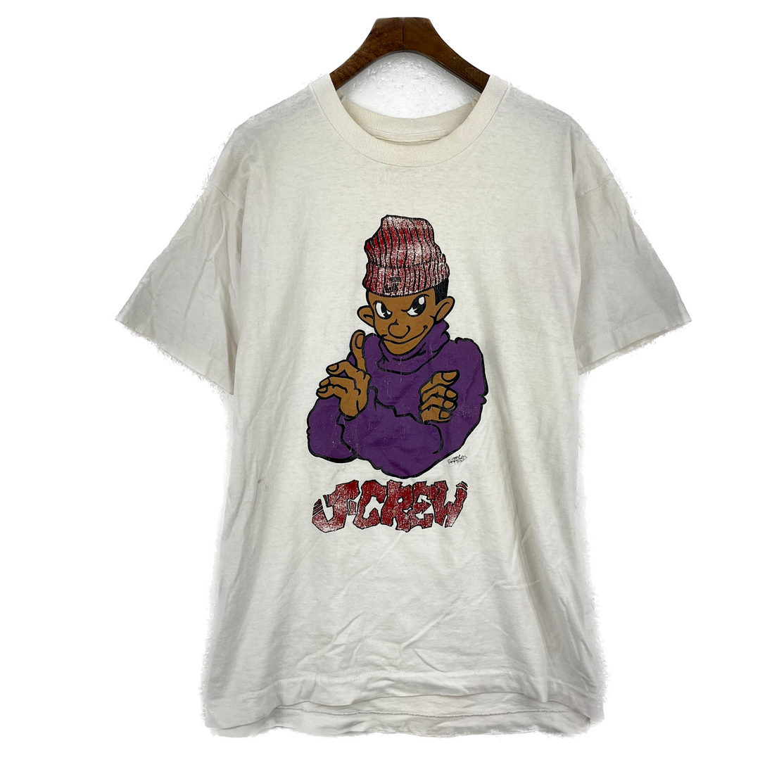 Vintage J.Crew 1992 Drewing Rapper Skate White T-shirt Size S Single Stitch