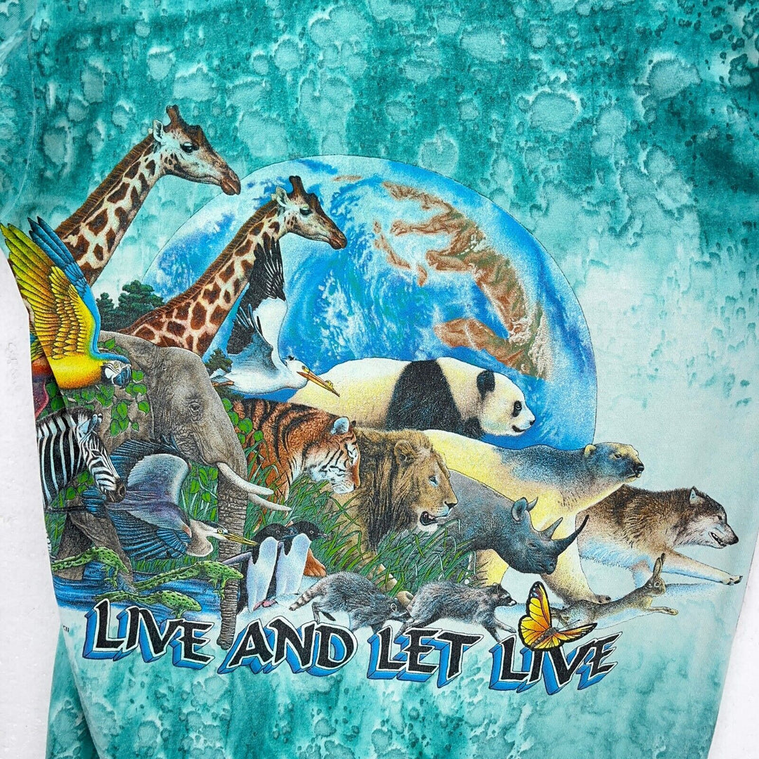 Vintage Live And Let Live Tie Dye Green T-shirt Size M