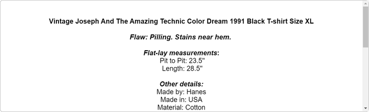 Vintage Joseph And The Amazing Technic Color Dream 1991 Black T-shirt Size XL