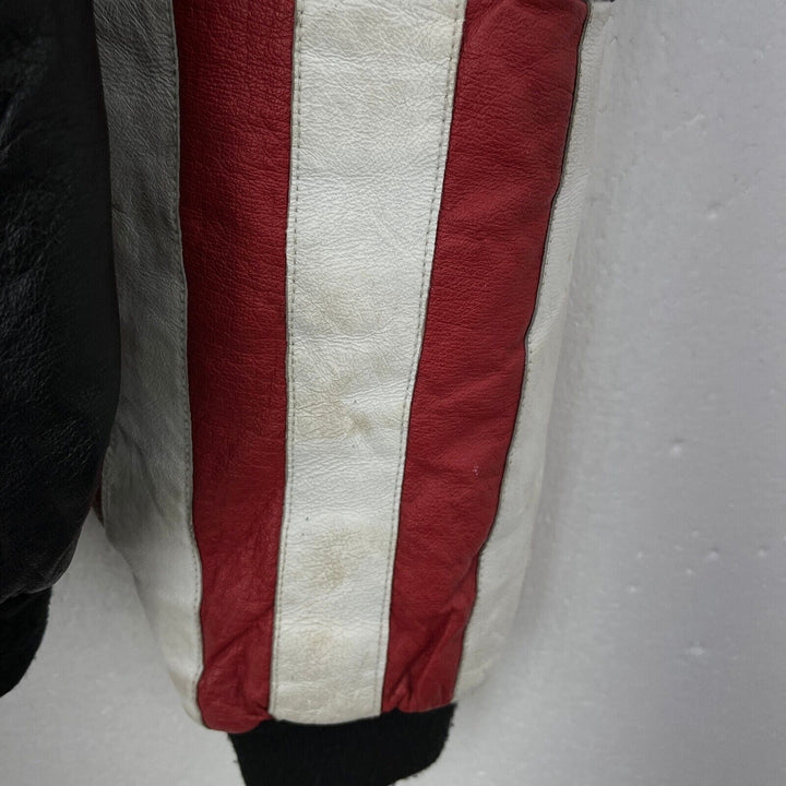 Vintage USA Flag Black Leather Full Zip Jacket Size XL