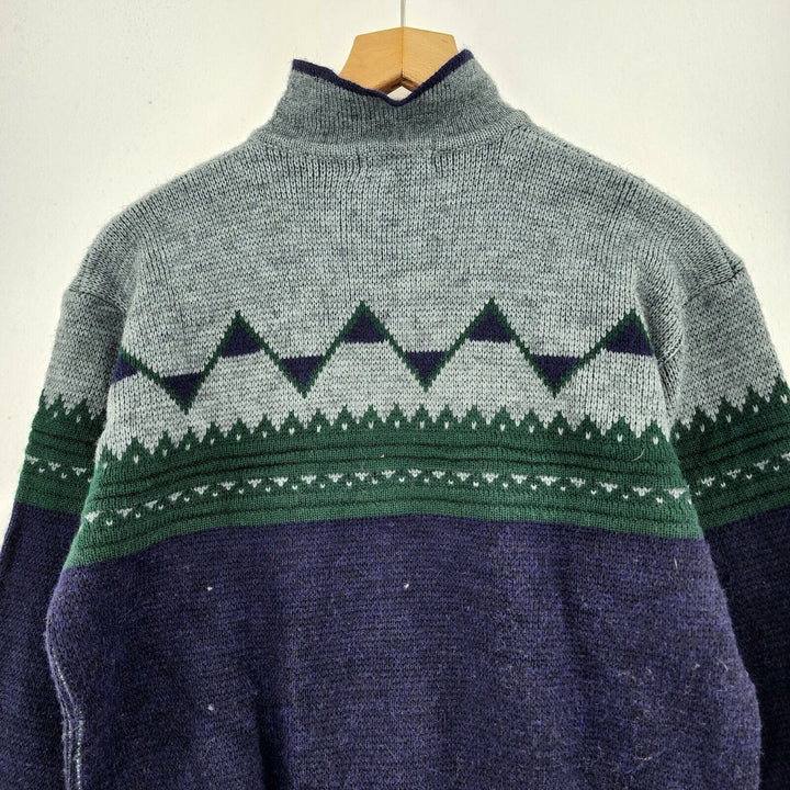 Vintage Wool High Neck Sweater Blue Size M 90s