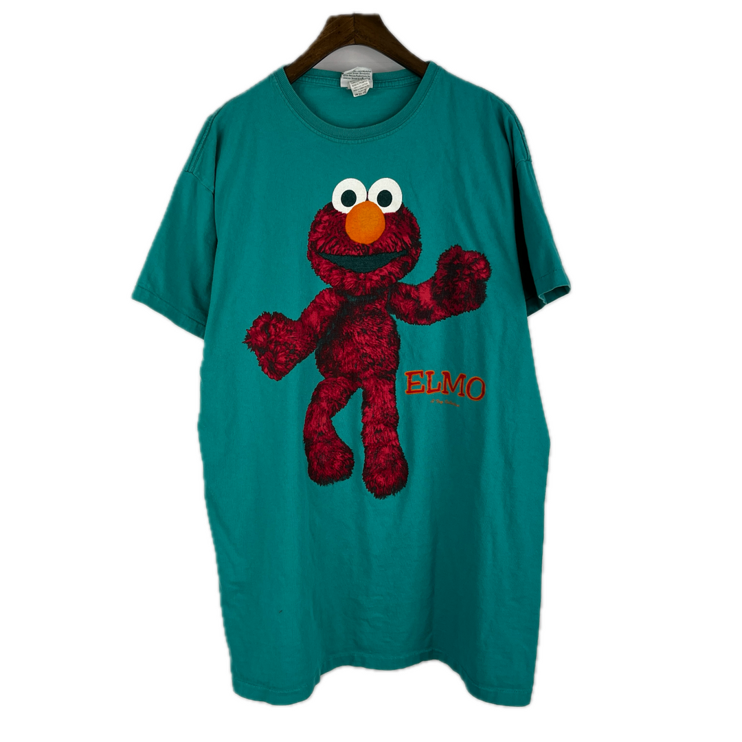 Vintage Elmo Shirt 90s Sesame Street Jim Henson TV Series Promo Tee L Teal