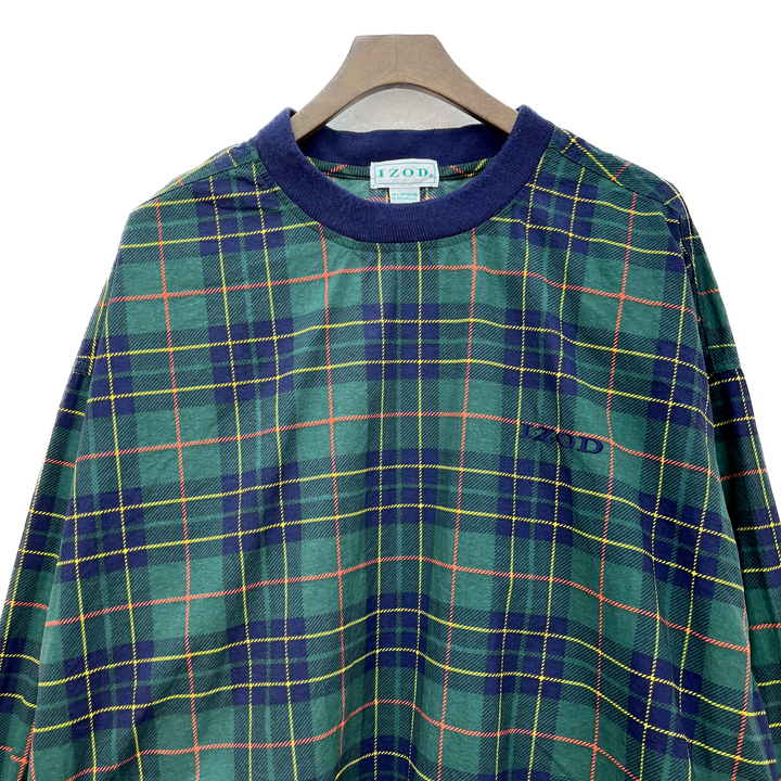Vintage Izod Checked Green Long Sleeve Pullover Jacket Size L