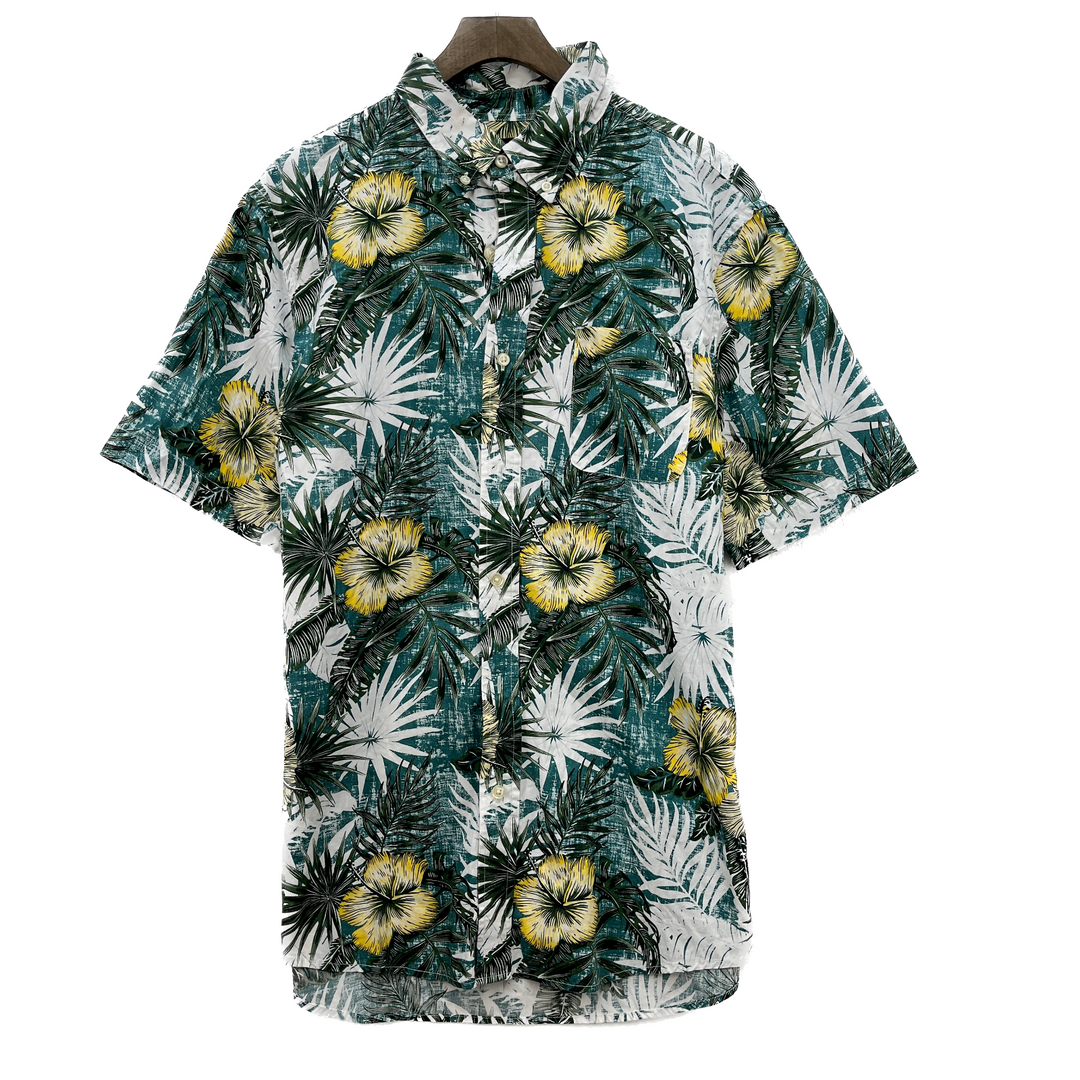Vintage Chaps Green Hawaii Print Button Up Shirt Size L