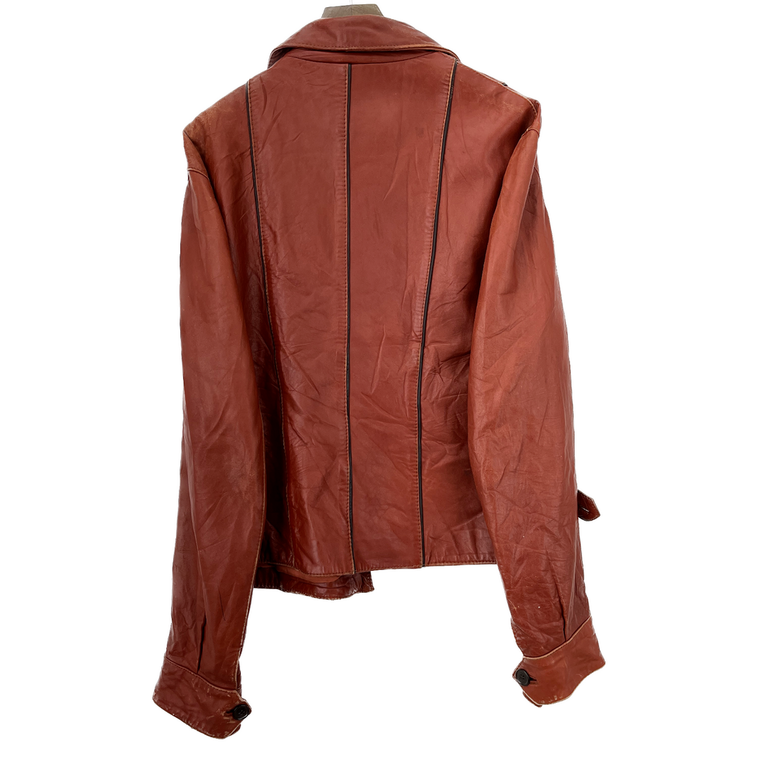 Vintage Siegfried of Barcelona Leather Jacket Motorcycle Size M Brown 70s
