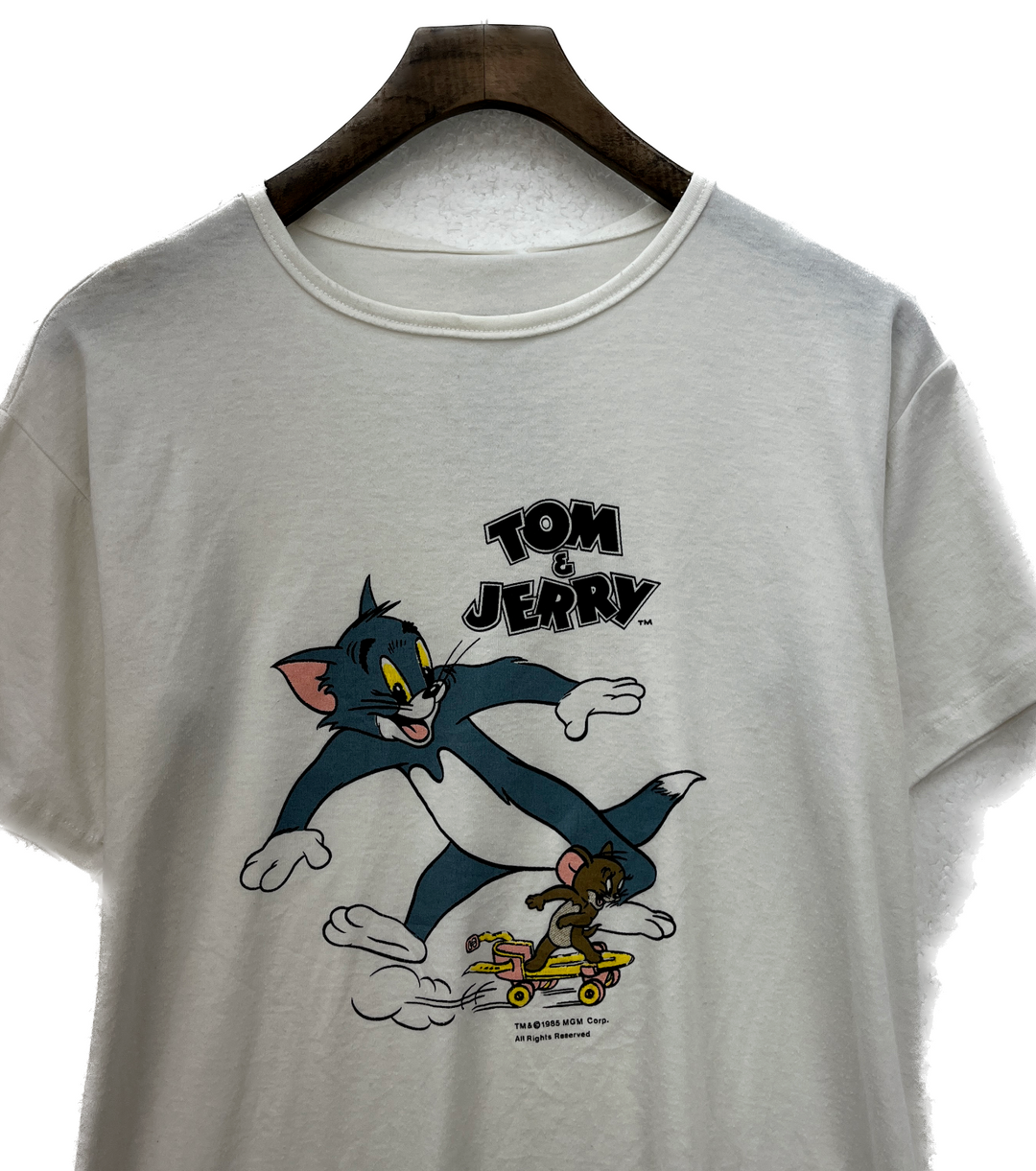 1985 Tom and Jerry Cartoon Vintage Graphic T-shirt Size S White 80s