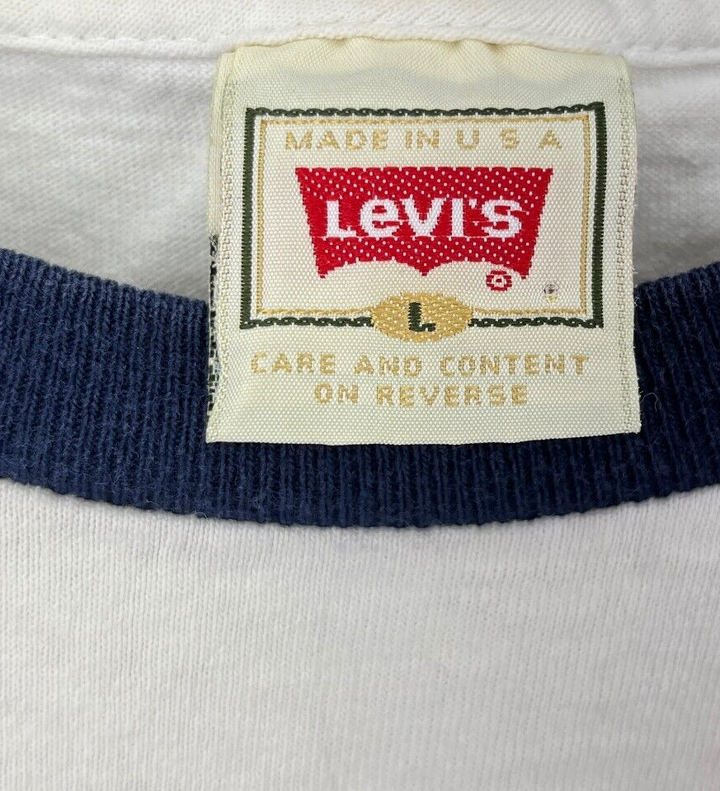 Vintage Levi's Original Blue Jeans Ringer White T-shirt Size L