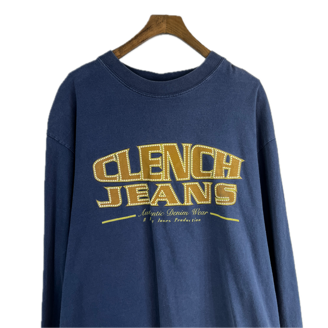 Clench Jeans Essential Element Y2K Logo Hip Hop Hoodie Sweatshirt Sz L BIue