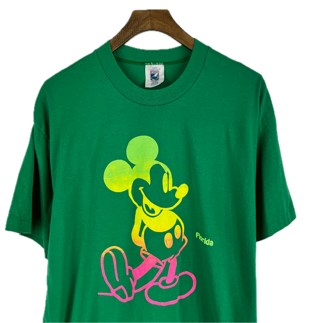 Disney Vintage 80's Neon Mickey Mouse Single Stitch Graphic Tee Shirt Adult XL