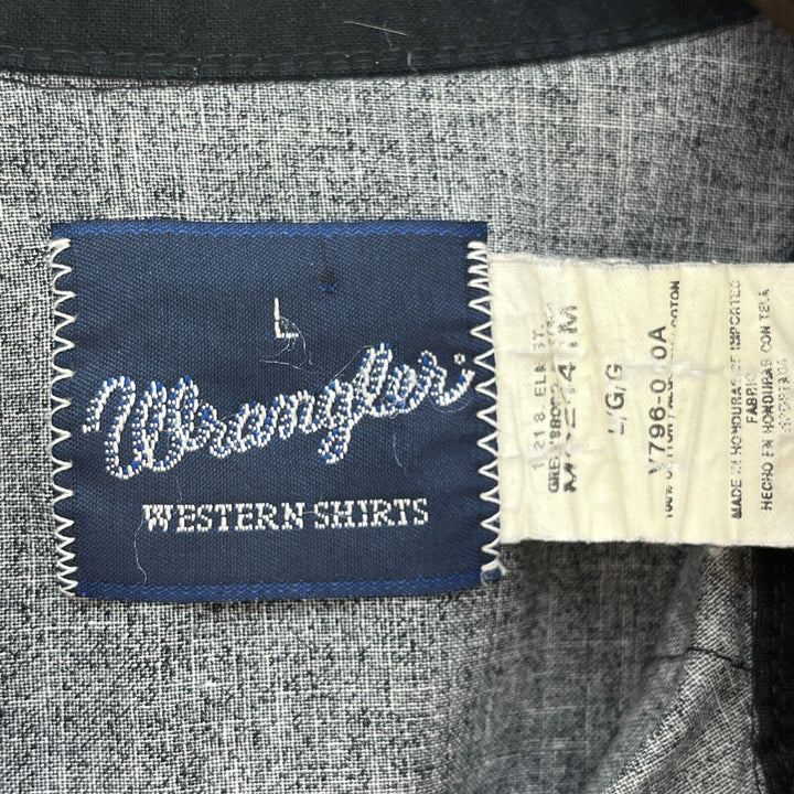 Vintage Wrangler Flame Wrap Around Print Western Snapped Black Shirt Size L