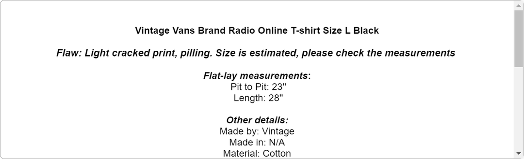 Vintage Vans Brand Radio Online T-shirt Size L Black