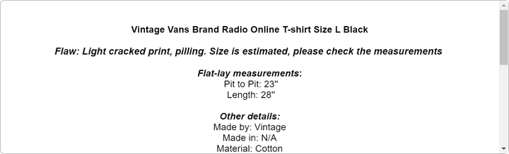 Vintage Vans Brand Radio Online T-shirt Size L Black