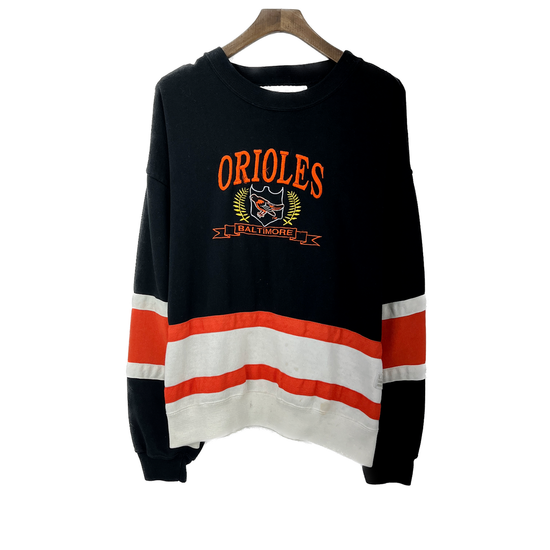 Vintage Logo 7 Baltimore Orioles MLB Baseball Black Sweatshirt Size XL