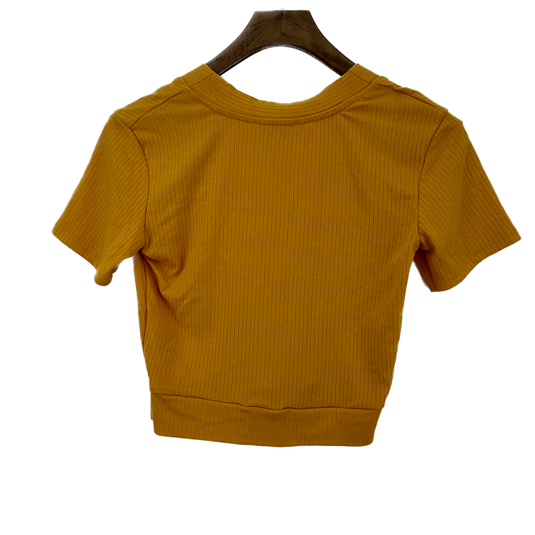 ZARA Mustard Short Sleeve Cropped Top Size S NWT