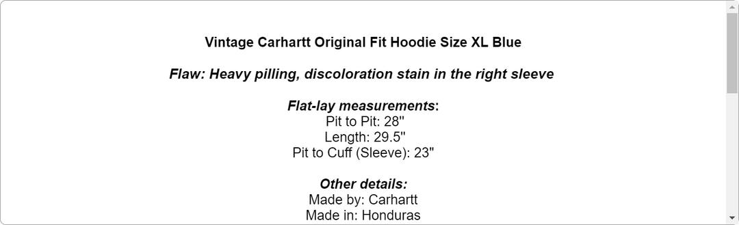 Vintage Carhartt Original Fit Hoodie Size XL Blue