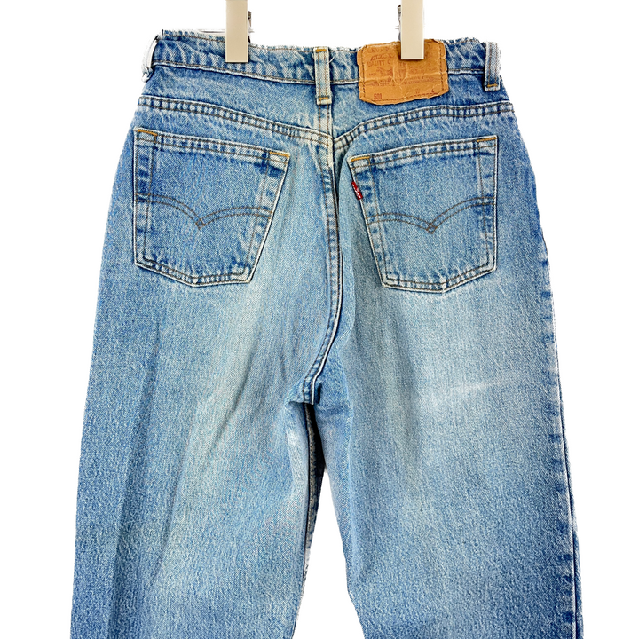 Vintage Levi Strauss Leather Knee Patch 501 Denim Jeans 29 Light Wash Blue 90s