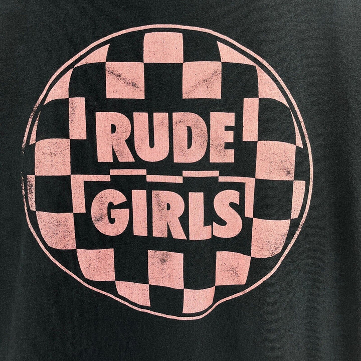 Vintage Rude Girls Checker Board Graphic Print Black T-shirt Size M