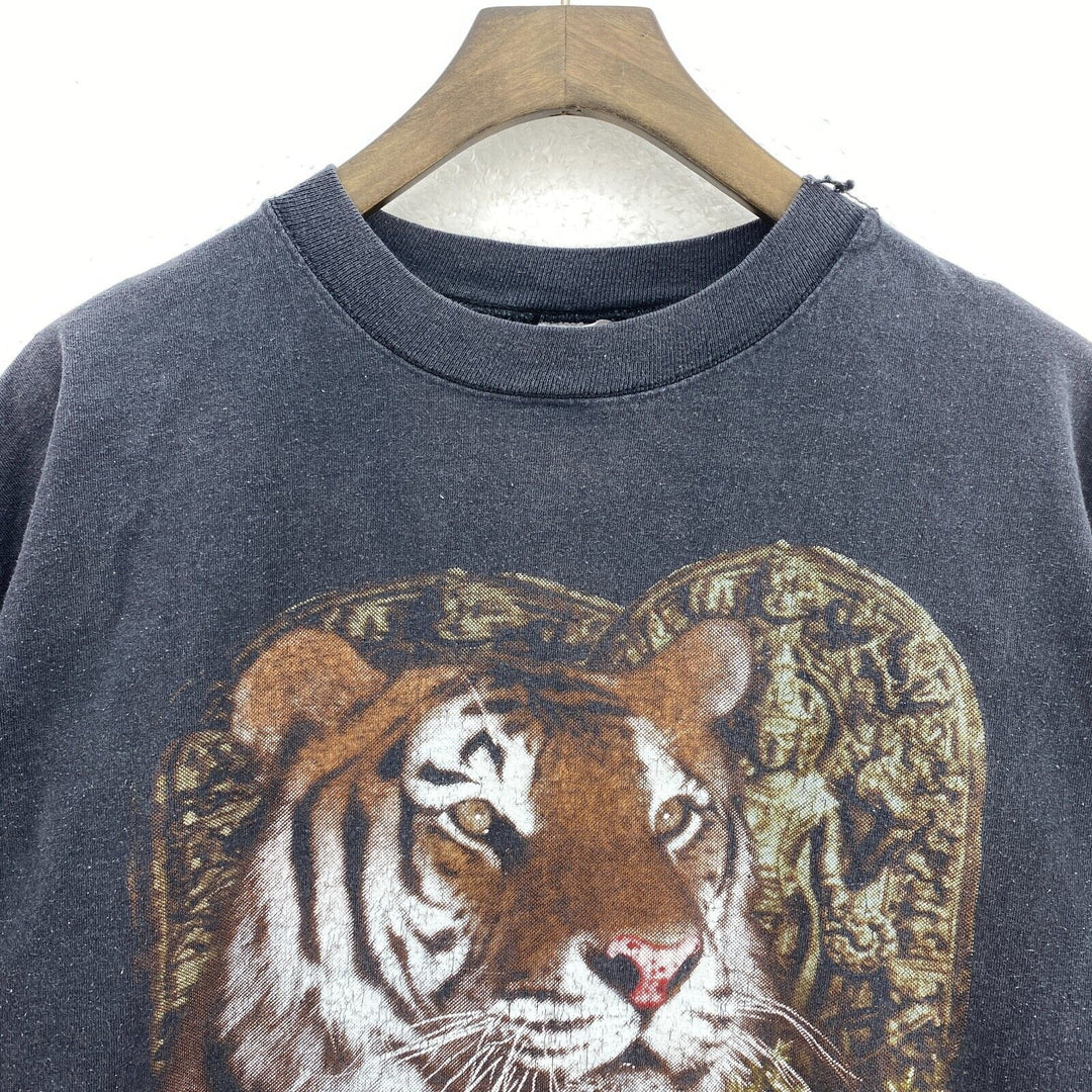 Vintage Goose Brook Trail Gear Tiger Print Black T-shirt Size XL