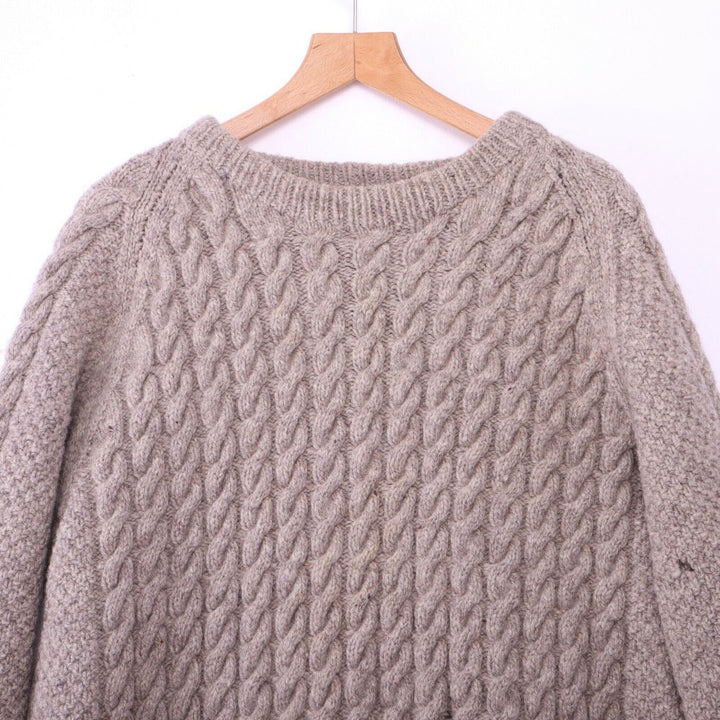 Vintage Cable Knit Wool Sweater Pullover Size XL Beige 90s