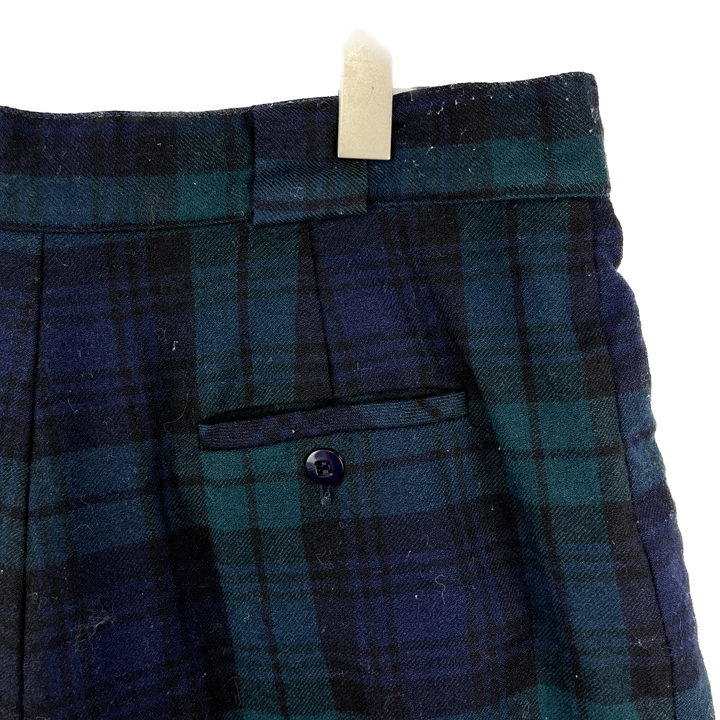 Vintage Checked Pleated Blue Wool College Shorts Size 16 Women's