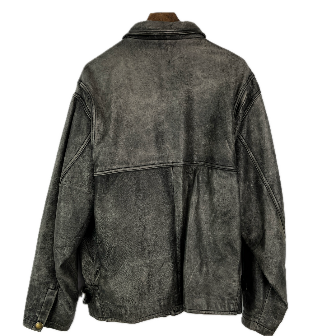 Eddie Bauer Black Leather Jacket Men's Size L Faded