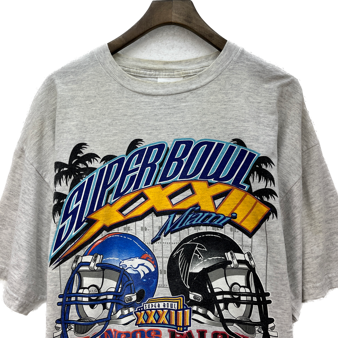 1999 Super Bowls Bronco Falcons Vintage Football T-shirt Size XL Gray NFL 90s