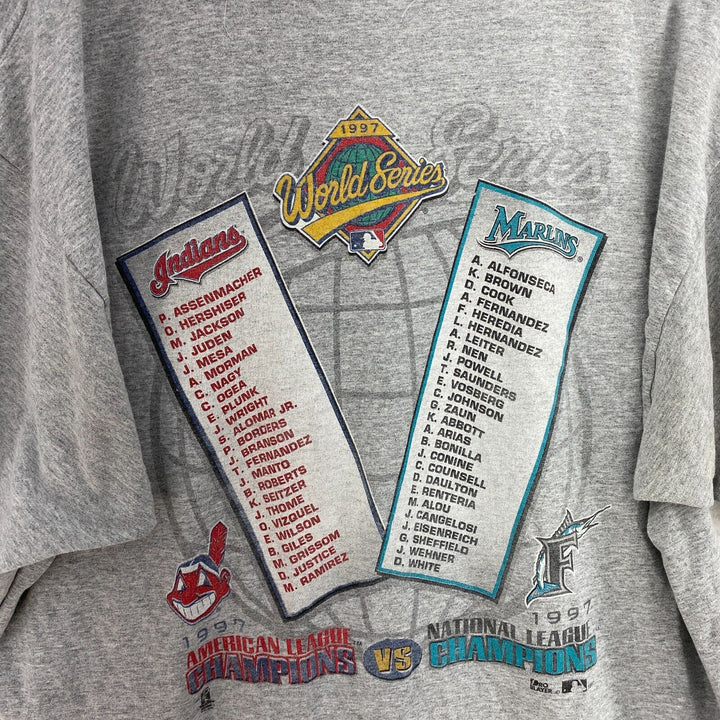 Vintage World Series Indians VS Marlins 1997 Gray T-shirt Size L MLB