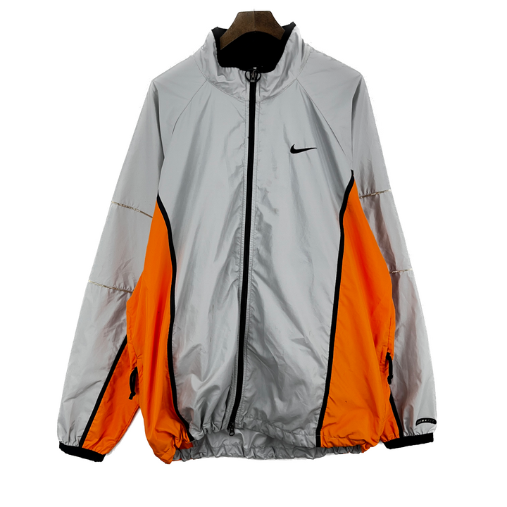 Vintage 90s Nike Windbreaker Track Light Jacket Full Zip Gray Orange Mens XL