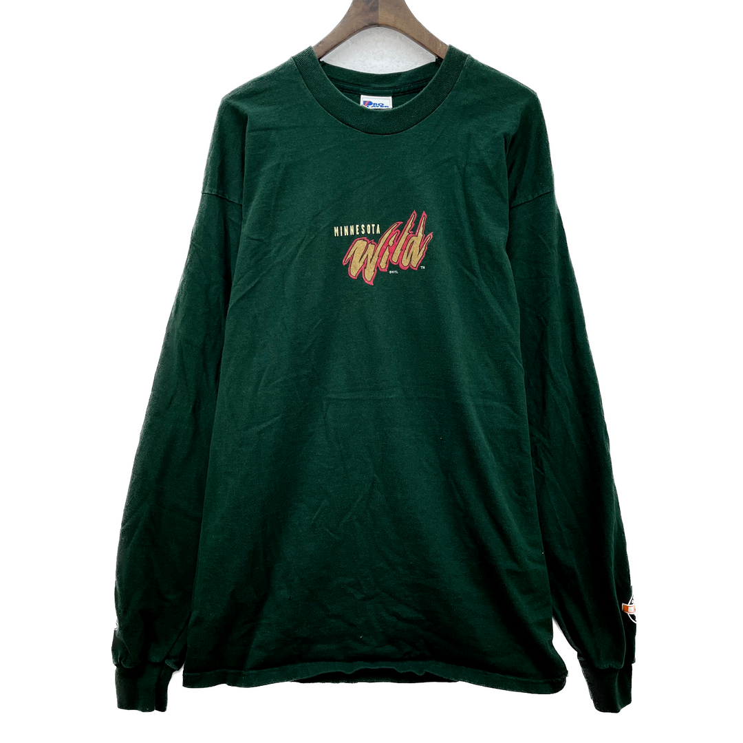 Vintage Minnesota Wild NHL Green Earth Tone Long Sleeve T-shirt Size 2XL