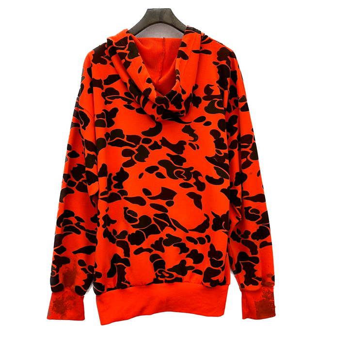 Vintage Camo Pattern Full Zip Orange Hoodie Sweater Size XL 80s